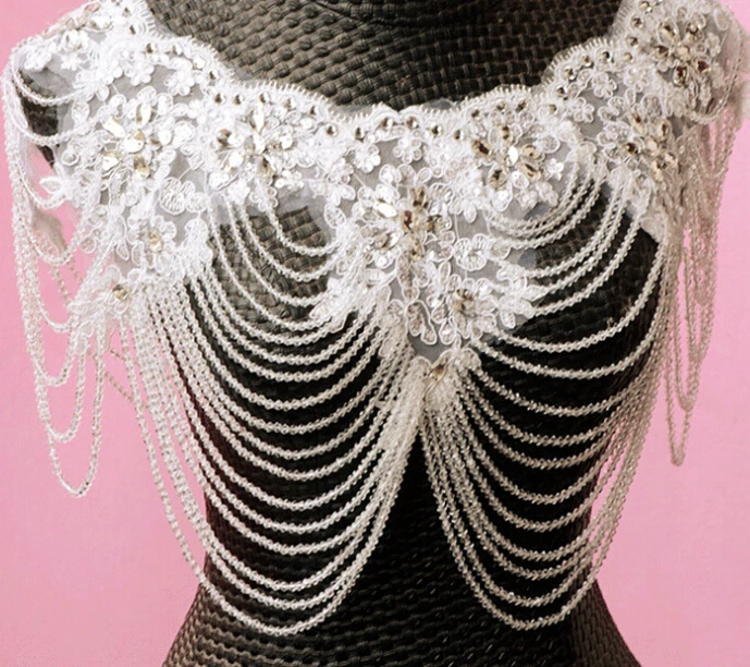  2016 new crystal vintage shoulder chain bridal necklace wedding jewelry wedding accessories vintage pearl jewelry lace necklaces 