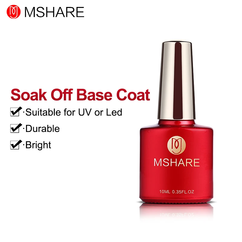 

MSHARE Base Coat 10ML Long Lasting No Sticky Gel Nail Soak Off Nail Gel Polish Removable Base Coat Lacquer Manicure