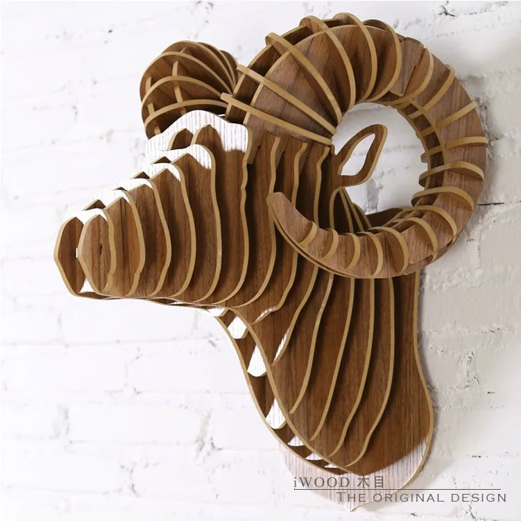 2016 New Creative Home Decoration Wood Sheep Head Wall Hanging Wood Sheep Head Wall Hanging
