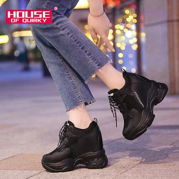 

New Round Head Women Vulcanized Shoes Breathable Mesh Running Shoes Woman Super High Heel Lace Up Sneakers Ladies Casual Shoes