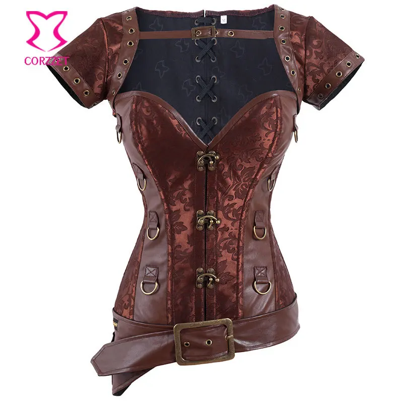 brown steel boned corset plus size burlesque costume steampunk plus size steel boned corsets