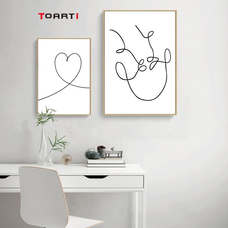 Couple Love Abstract Line Drawing Wall Art Black&White Canvas Painting Nordic Vintage Posters&Prints Living Room Home Decoration (4)