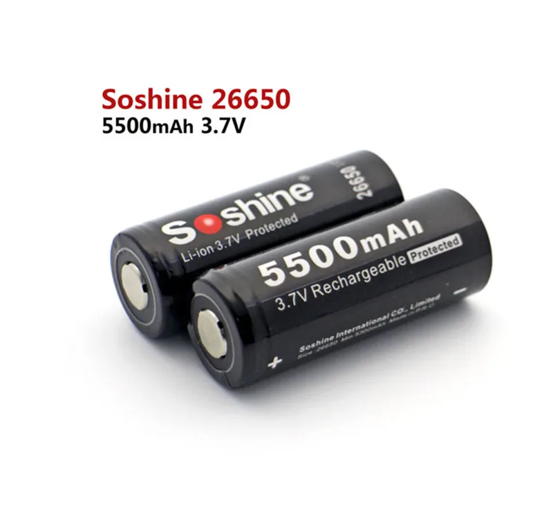 

2pcs Soshine 26650 Battery 5500mAh 3.7V 26650 Protected Rechargeable Li-ion Batteries Cell PCB 26650 Batteria