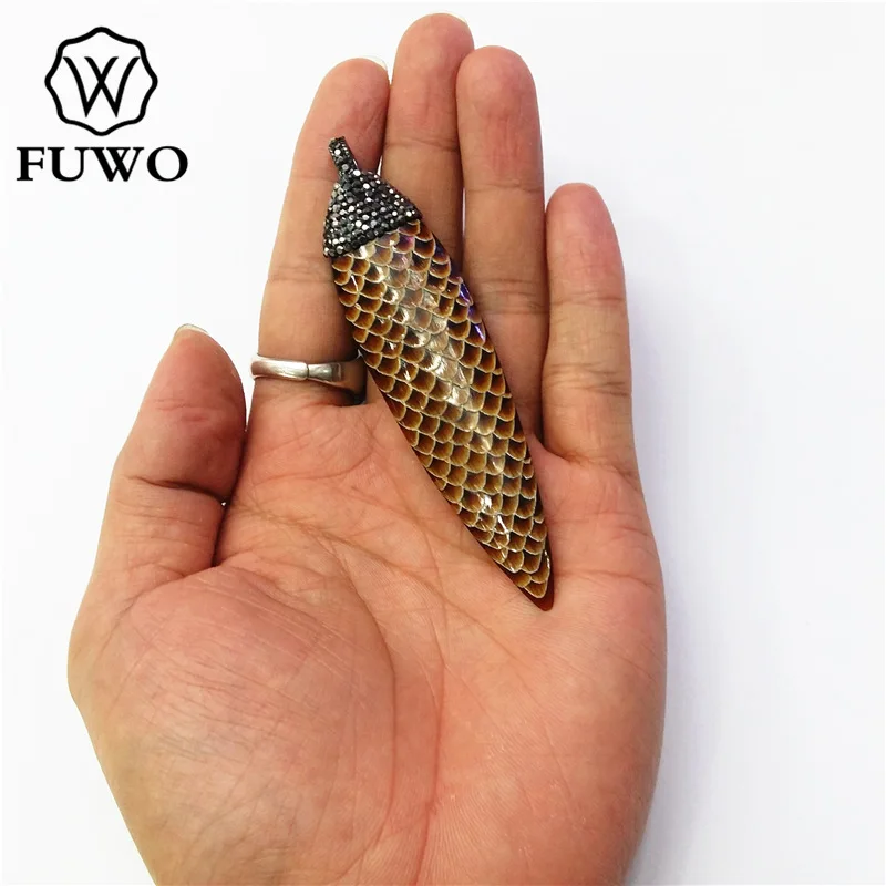 FUWO оптовая продажа натуральный рог буйвола Резные Подвески крылья с бусинами