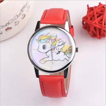 

Womens Cartoon Wrist Watches Ladies Girls Clock Cute Animal Unicorn Dial Leather Band Analog Alloy Quartz Wrist Watches Relogio