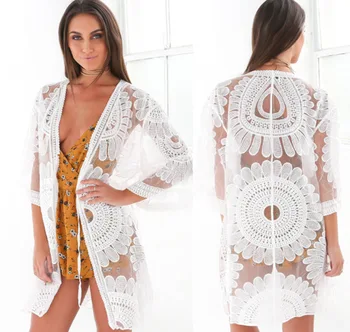 

Kaftan Beach Dresses Swimwear Ladies Swimsuit Female Cover Up Women Ups Saida Beachwear Sexy Lace Embroidery Cotton Solid