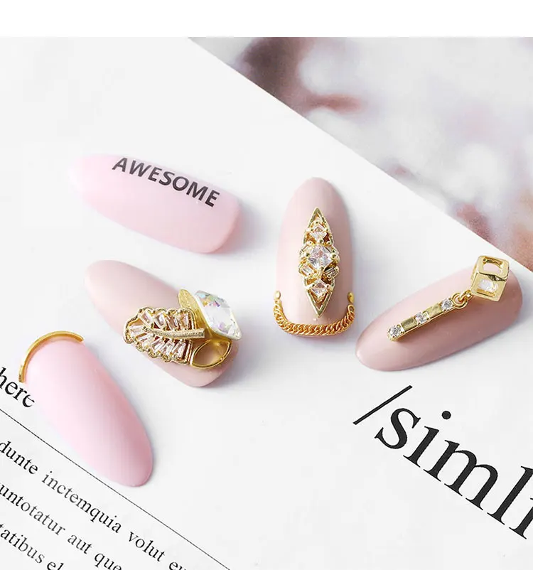 1 шт, стразы для дизайна ногтей, металлический сплав, циркон, бриллиант, 24 стиля, форма в виде листьев бабочки для девушек, с цепочкой для ногтей, 3D украшения для ногтей, MZ145