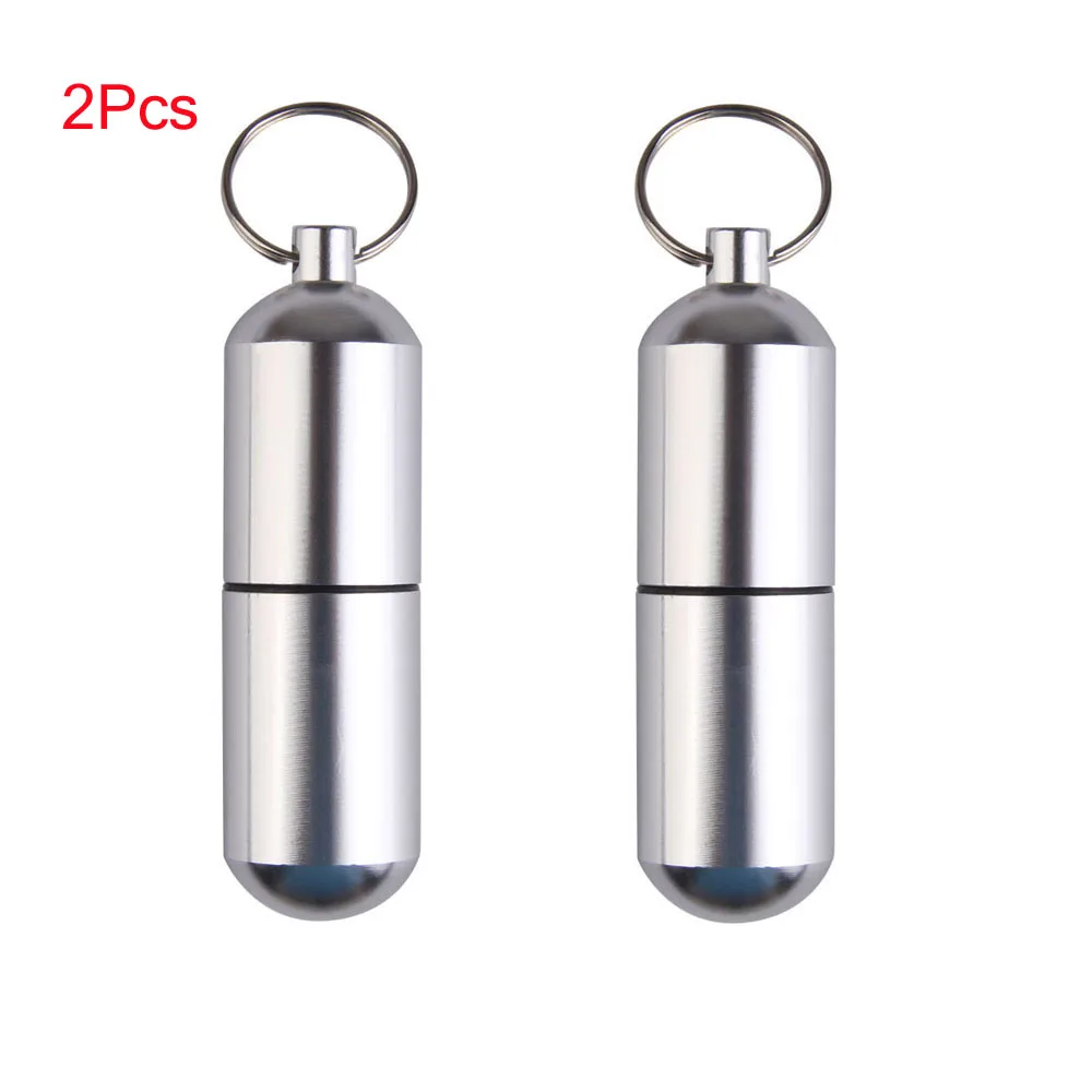 2pcs Vials Key Chain Aluminum Alloy Waterproof Portable Medicine Pill