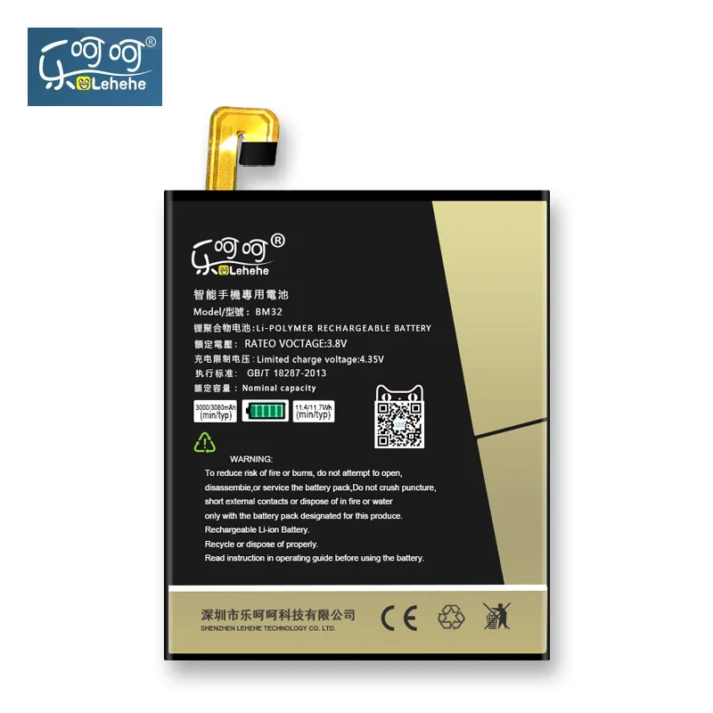 

Original LEHEHE Battery For Xiaomi 4 Mi4 BM32 Lithium Polymer Battery 3080mAh Replacement Bateria Free Tools Gifts