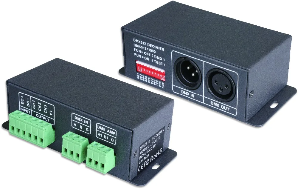 

LT-8030;LED constant voltage DMX-PWM Decoder;DC5-24V input;4A*3 channel output