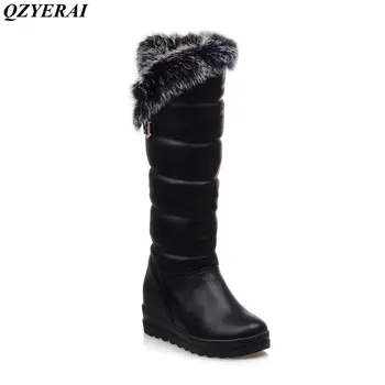 

QZYERAI European winter to the knee to keep warm snow boots rabbit hair women's boots anti-skid shoes waterproof women's shoes