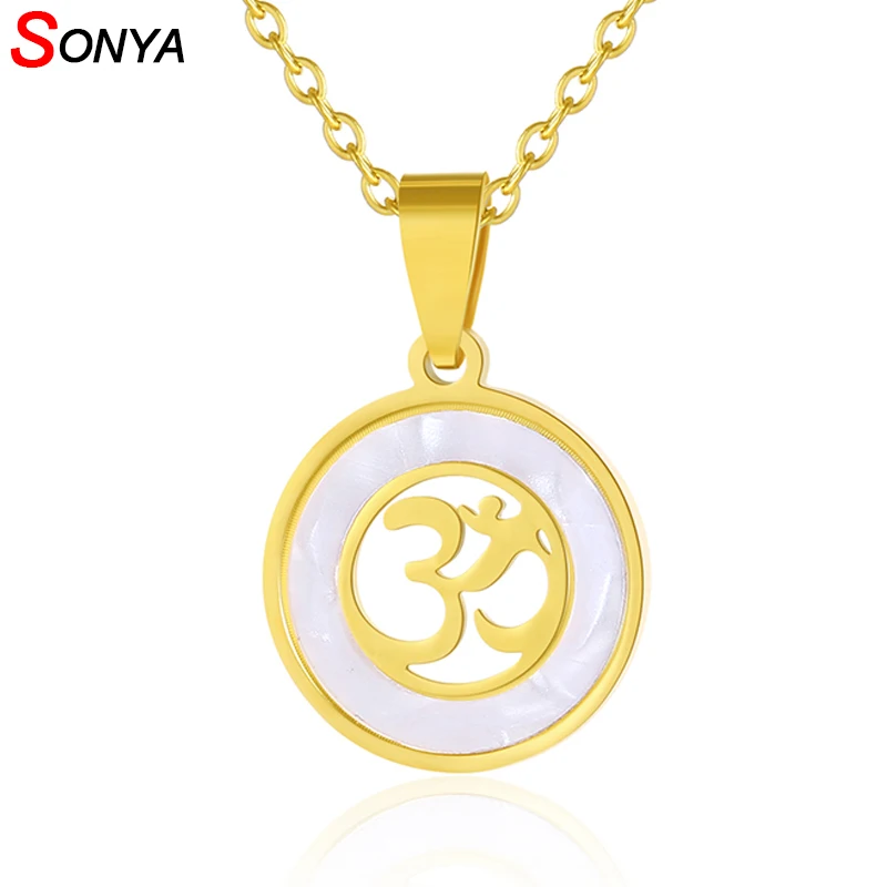 

SONYA Classic Hindu Buddhist AUM OM Stainless Steel Shell Pendant Necklace Hinduism Yoga India Outdoor Sport Women Bijoux