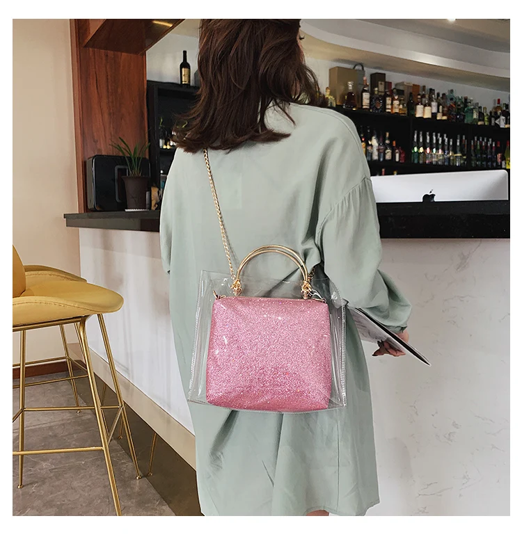 Лазерная прозрачная сумка, летняя модная новинка, качественная женская дизайнерская сумка из ПВХ, большая сумка-тоут на цепочке, сумки через плечо