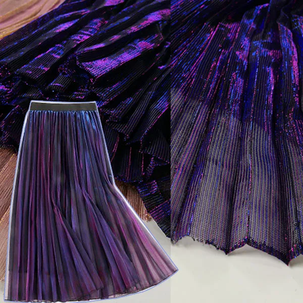 

150x120cm Colorful Light Metal Variable Flash Organ Fold Crumpled Fabric for Skirt Designer diy Women Dress Fabric