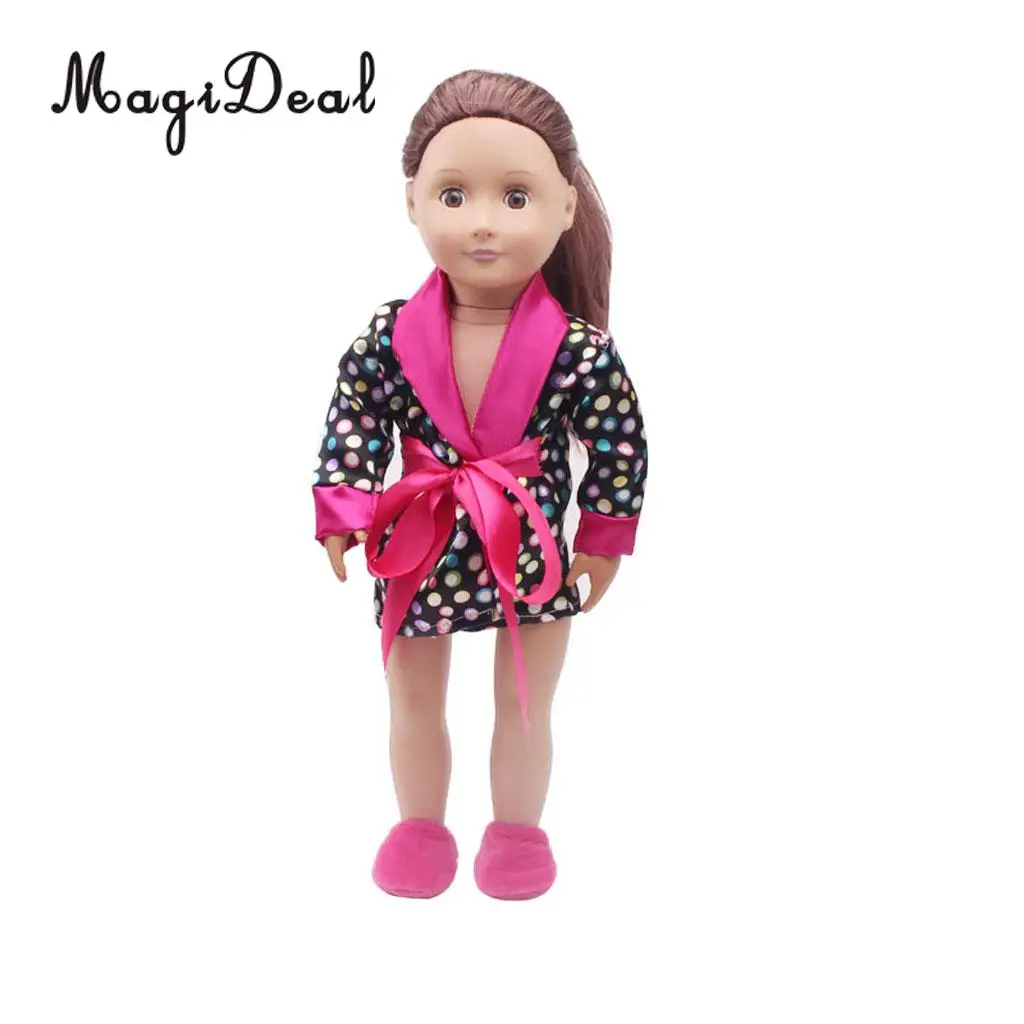MagiDeal 1Set Pajamas Suit Tops Pants Suspender Slipper Shoes for 18 Inch   Doll Baby Clothes Clothing Accessories