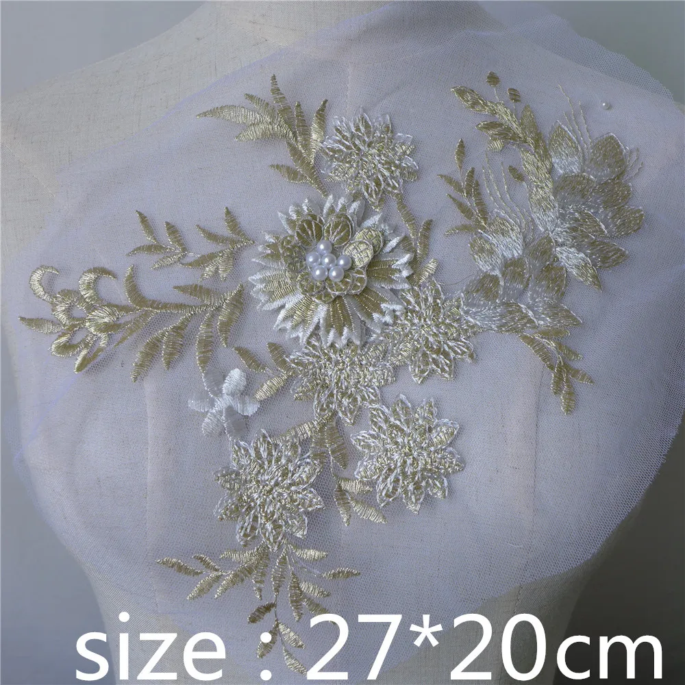Vintage Beige /& Pink Floral Applique Trim w Beads