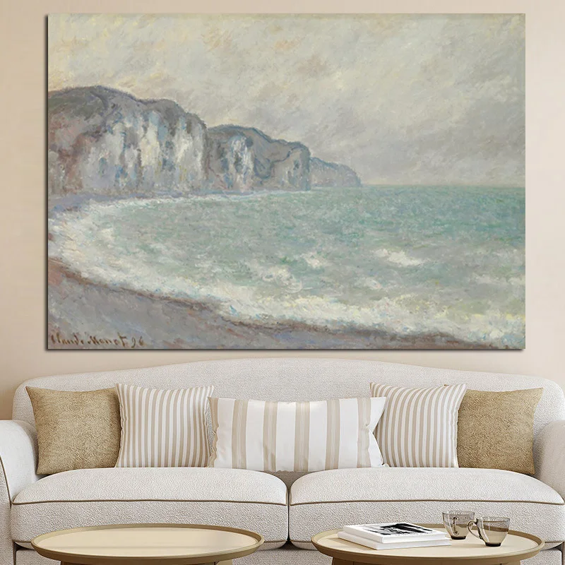 HD Print Claude Monet Impressionist The cliff at Pourville Landscape Oil Painting on Canvas Poster Wall Picture for Living Room