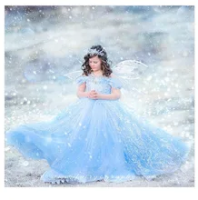 EMS/DHL livraison gratuite 2017 Nouveau Design de Haute Qualité Cendrillon Filles Partie Cospaly Vente Chaude Princesse Gaze Robe Bleu couleur