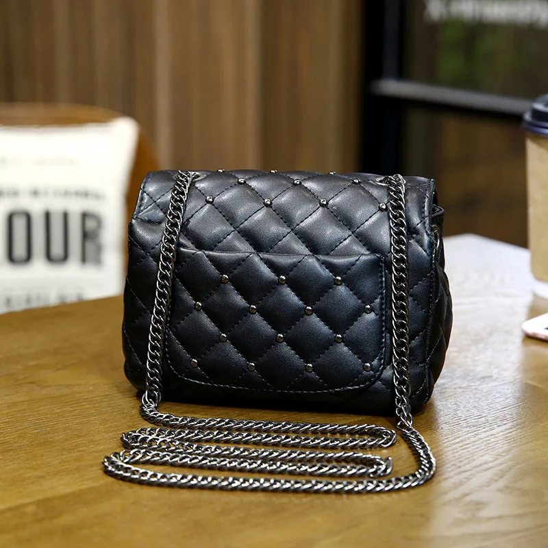  Spring New Vintage Rivet Small Square Crossbody Bags Mini Women Handbag Lock Pu Leather Chain Shoul - 32984310067