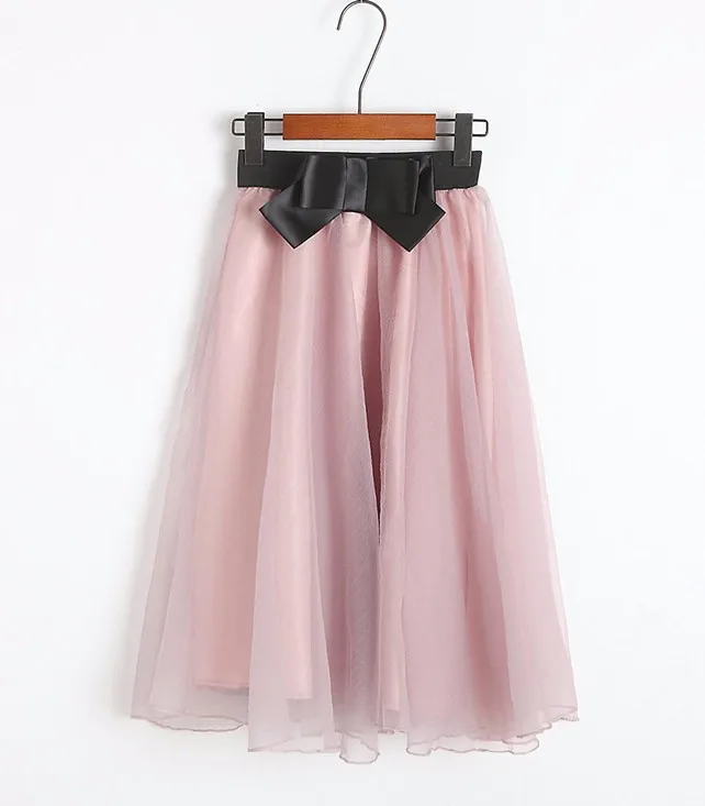 Black Pink Tulle High Waist Bow Midi Skirt