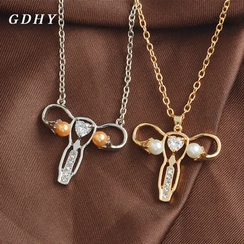 

GDHY Woman's Womb Pendant Necklace Gold/Silver Colors Uterus Ovary Pearl Medical Jewelry Gynecologist Nurse Necklace Gift