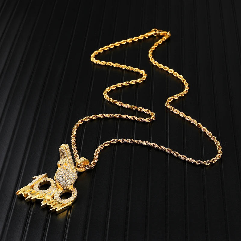 Ожерелье в стиле хип-хоп, полностью покрытое льдом, 100, стразы, цепочка на веревке, золотые подвески и ожерелья для мужчин, ювелирные изделия, Прямая поставка