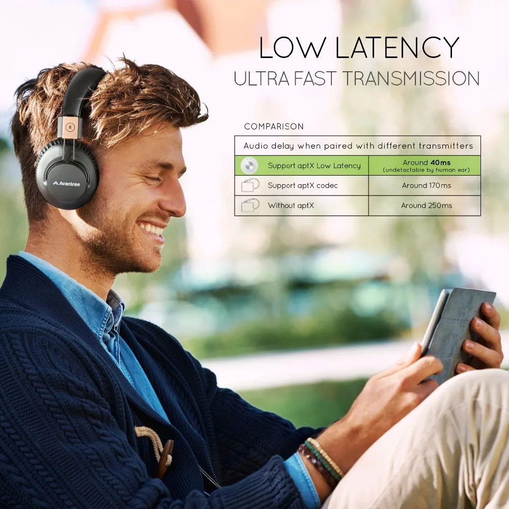 Cena Avantree 40 hr APTX krótki czas oczekiwania słuchawki bezprzewodowe do oglądania telewizji, wygodny składany zestaw słuchawkowy Bluetooth z mikrofonem