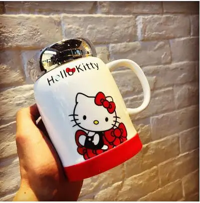 

Very very Beautiful Cartoon Bownot Bone Ceramic 500ML Coffee Milk Tea Mug Cup The Lid Can Be Use As Mirror