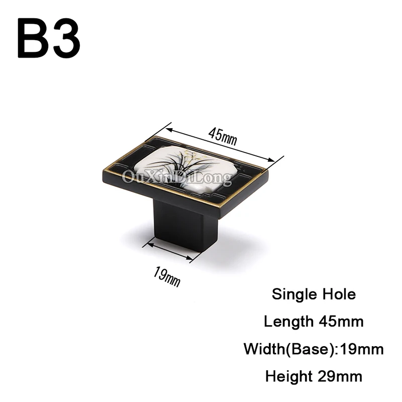 B3 Beautiful 2PCS European Ceramic Printing Kitchen Cabinet Door Handles Cupboard Wardrobe Drawer TV Cabinet Pulls Handles& Knobs - Color: B3