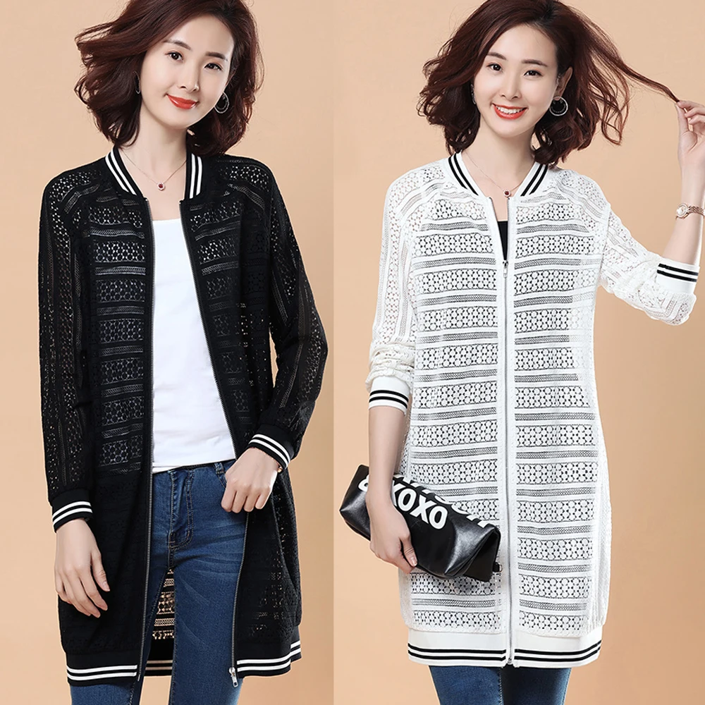 

Spring and summer new style temperament Lace hollow long coat womenXL-5XL Large Size Short Baseball coat