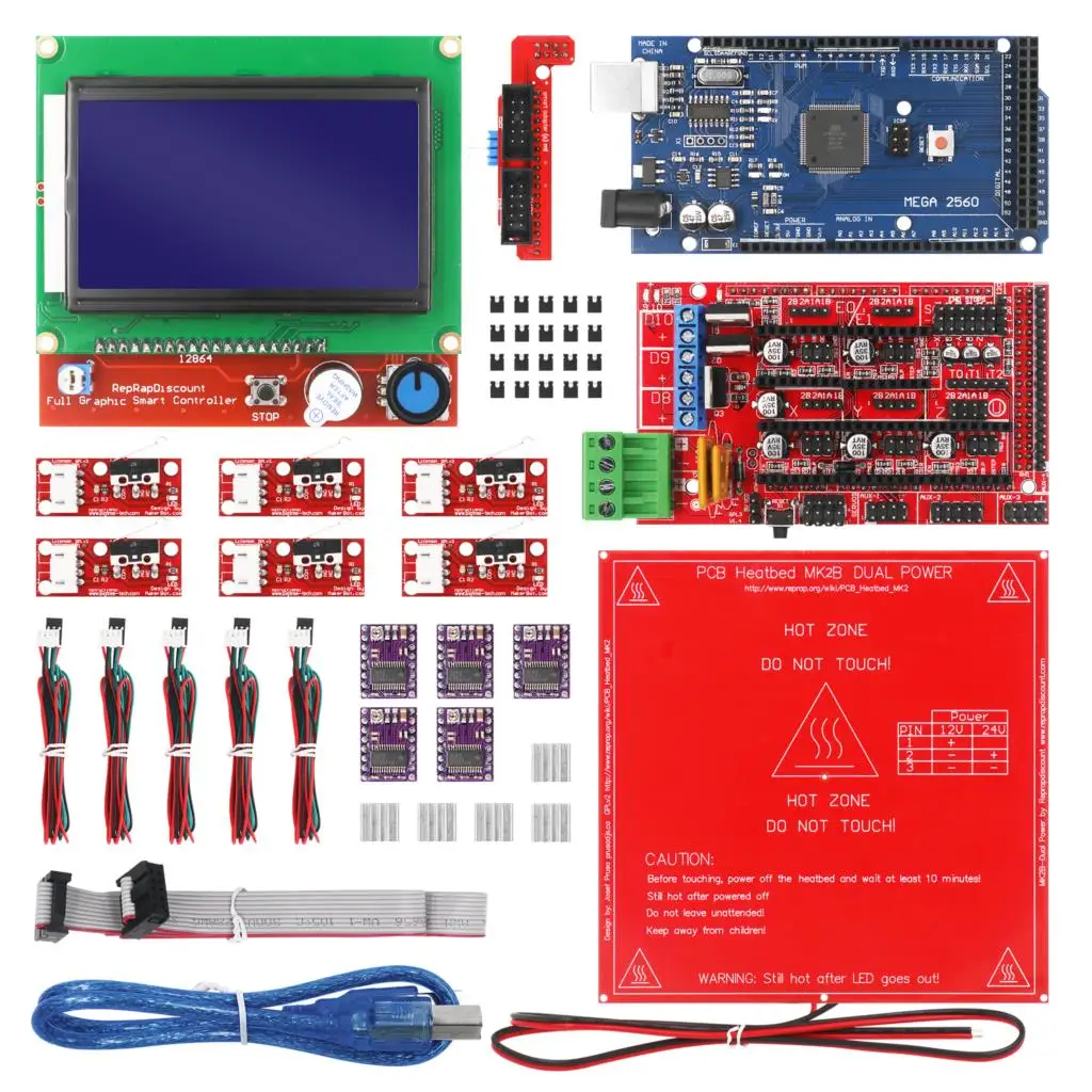 CNC 3D принтеры комплект с МЕГА 2560 доска пандусы 1 4 DRV8825 ЖК дисплей 12864 радиатор MK2b