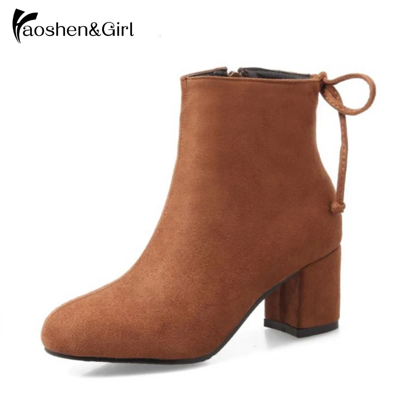 

Haoshen&Girl Women Ankle High Heel Boots Shoes Woman Round Toe Short Boots Heels Botas Fashion Quality Boot Footwear Shoes Y280