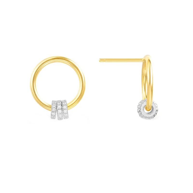 SLJELY, настоящее 925 пробы, серебряные, желтые, золотые, цветные, Toi Et Moi, круглые серьги-гвоздики с подвижными кольцами, циркония, Женские Ювелирные изделия