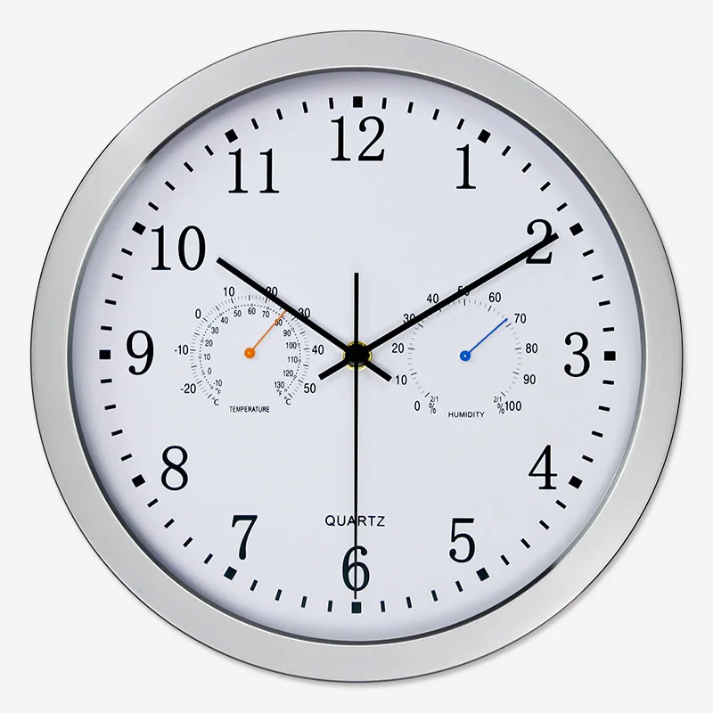 

2019 Silent Quartz Metal Wall Clock Thermometer Hygrometer Quiet Sweep Movement No-ticking Home Art Decor New Design