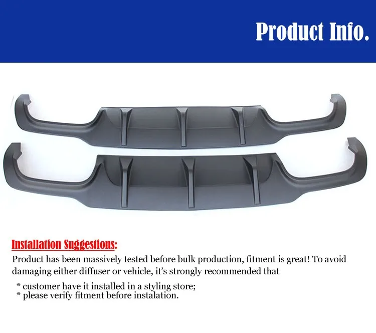 for Mercedes W204 C63 plastic PP rear bumper diffuser for 2012- benz C180 C200 C280 C300