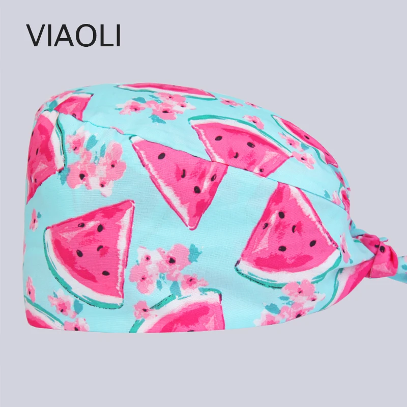

Viaoli new Cotton Scrub Caps for Women and men Hospital Medical Hats Printing Tieback Elastic Section Surgical Caps pet caps