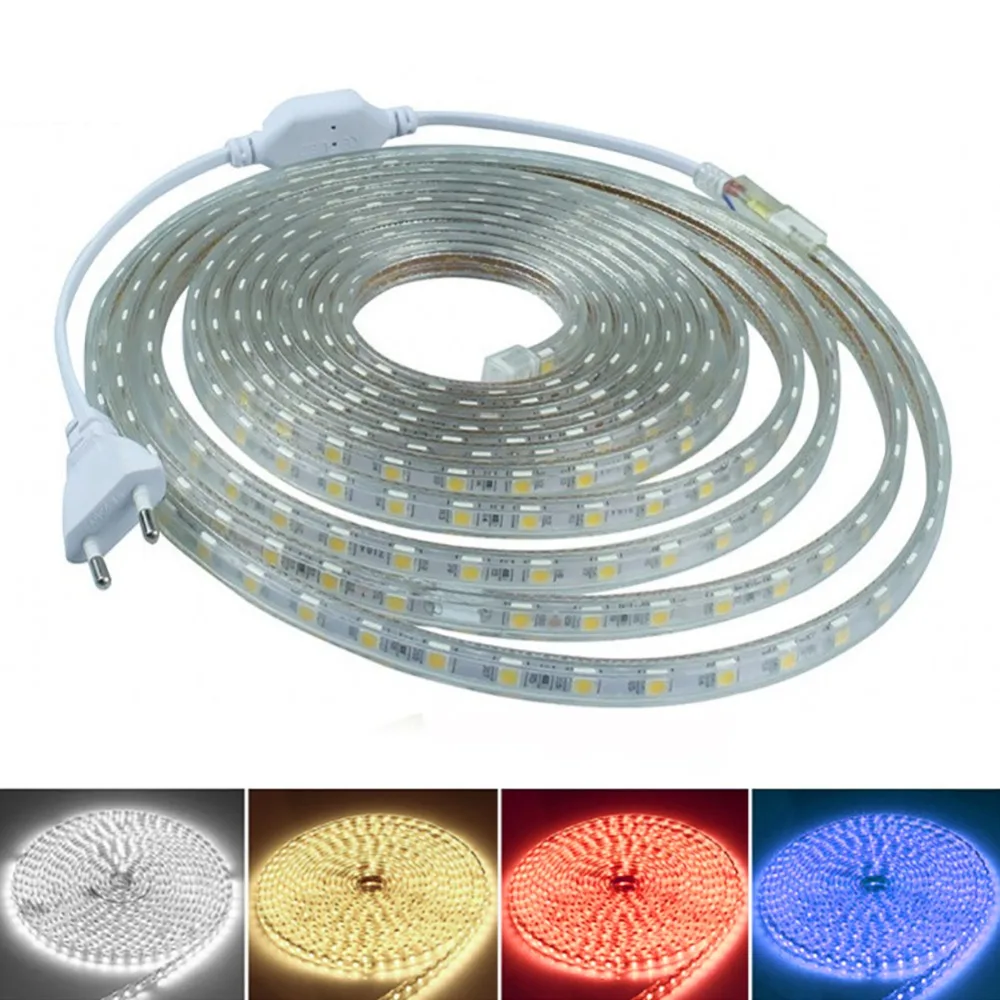 

LED Strip Flexible Light Dimmable 220V SMD 2835 5050 60LEDs RGB Power Plug Waterproof 1M 2M 5M 10M 15M 20M 25M Outdoor Garden