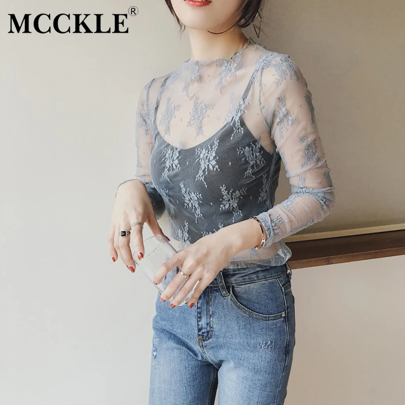 Malla gray Ganchillo De Las Khaki dark Mcckle Y Moda 2019 Blusas Transparente Camisa Tops black Sexy white Floral Verano Primavera Blusa Mujeres Encaje Beige R8twwnFx