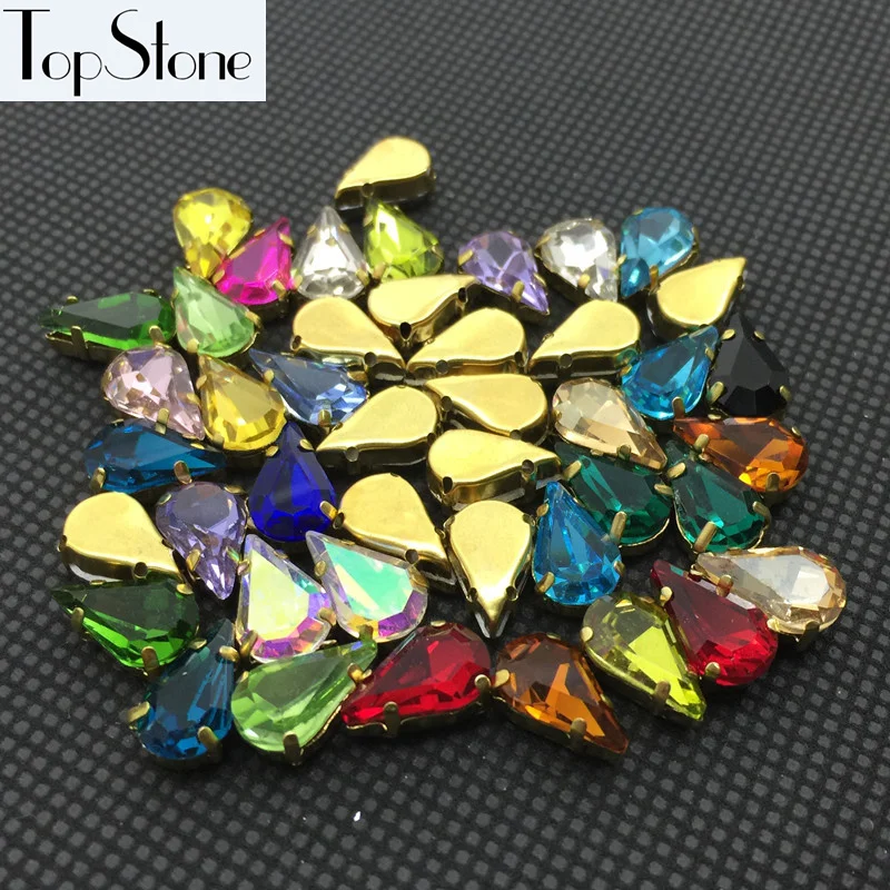 

Topstone Xilion Teardrop Fancy Stone With Gold-claw setting 6X10,8X13MM Droplet Sewing Glass Crystal Beads Jewelry making