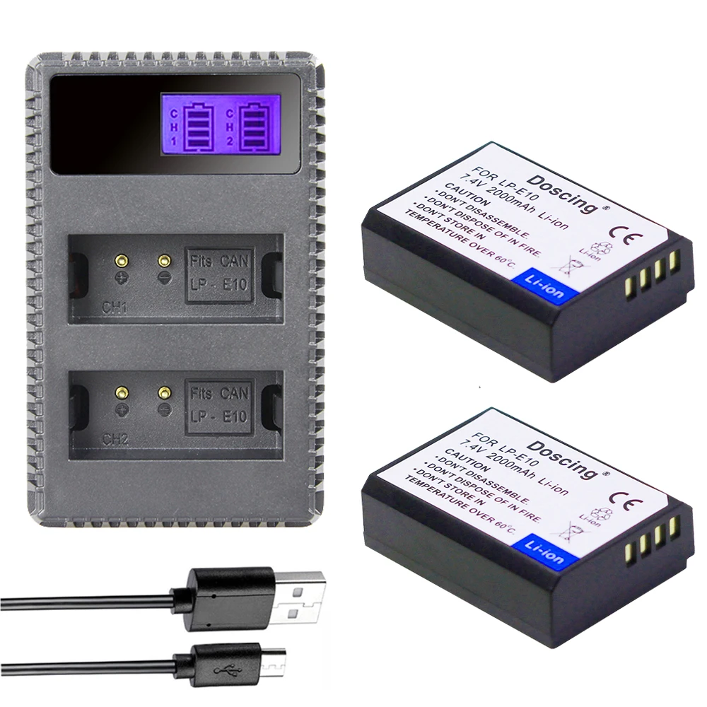 2x LP E10 LP E10 LPE10 Camera Batteries +LCD USB Dual Charger for Canon