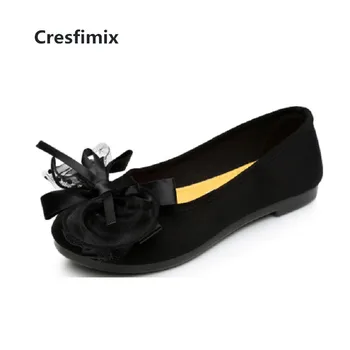 

Cresfimix zapatos de mujer women fashion sweet bow tie black flat shoes lady casual grey dance shoes hotel work shoes b3224
