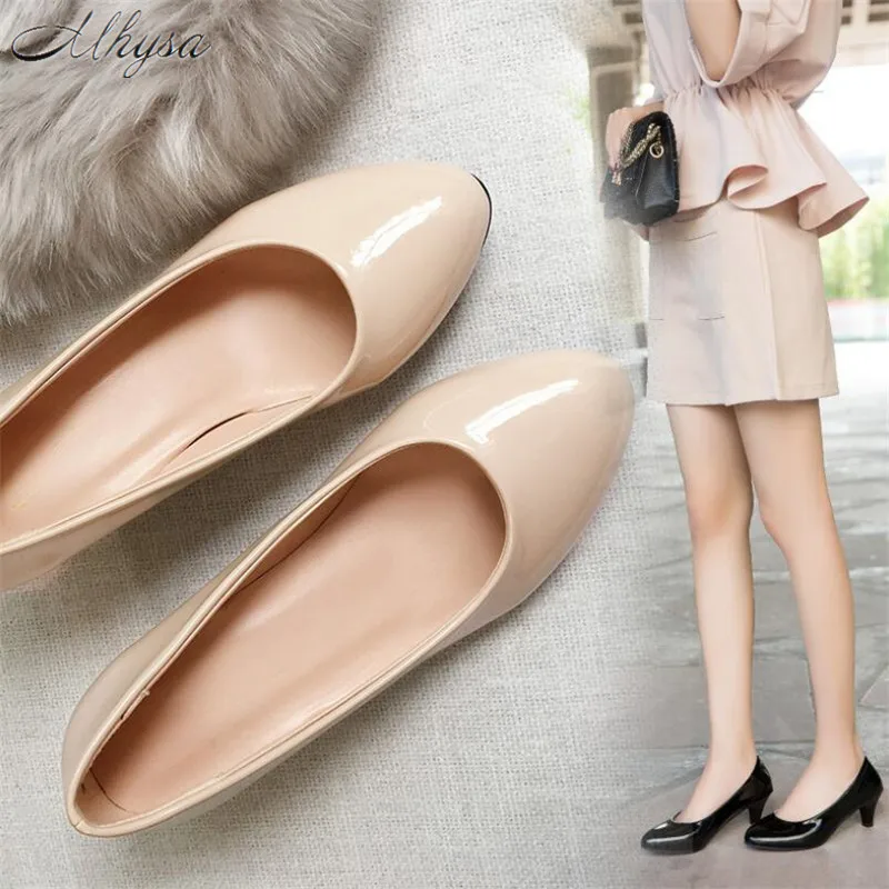

Mhysa 2019 Women Shoes Fashion Shallow Mouth Leather Women Office Work Heels Shoes Elegant Ladies Female Low Heel Shoes S1278