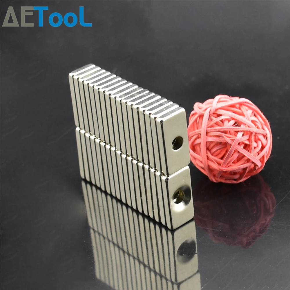 

AETool 20 x 10 x 3mm Square Strong Magnets Hole 4mm Rare Earth Neodymium N52 Permanent magnet Hard to apart away
