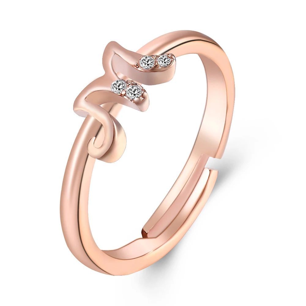 New Adjustable Crystal Word Letter Rings 2019 For Women Rose Gold Color Zirconia Name Ring Female Friend Fashion Jewelry Gift