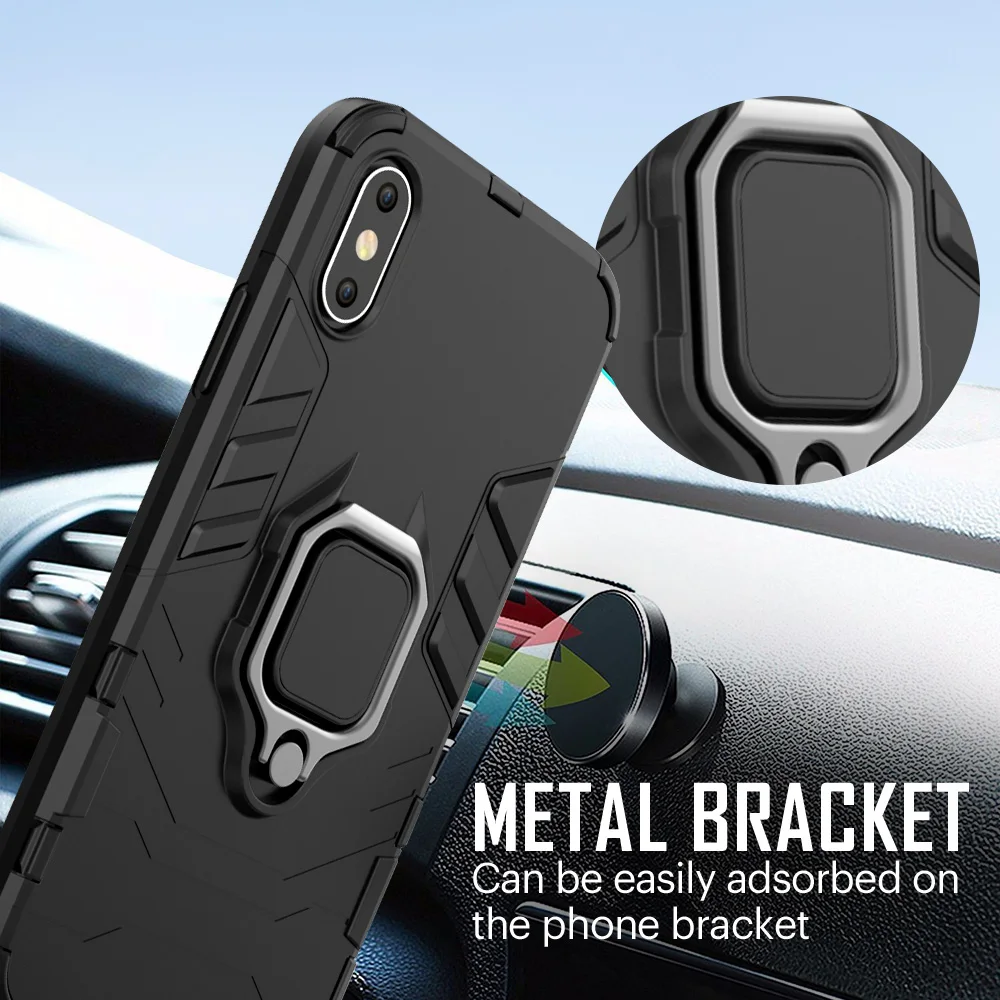 

[Clearance] Armor Case For iPhone XS XR Cases Shockproof TPU Protective Cover For iPhone 5S SE 7 8 Plus Case Holder Ring Bracket