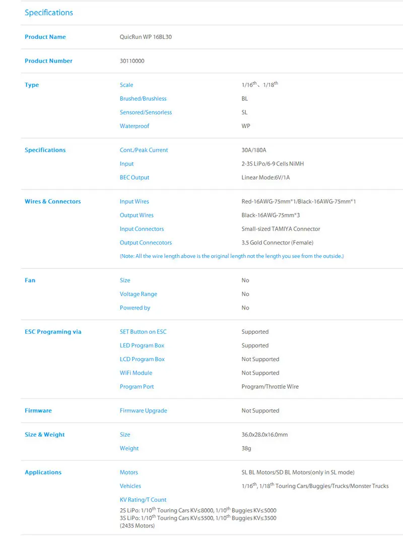Hobbywing# QUICRUN-WP-16BL30 Hobbywing QuicRun 30110000 бесщеточный водонепроницаемый 30A Бессенсорный ESC# WP-16BL30 для 1/16 и 1/18 RC