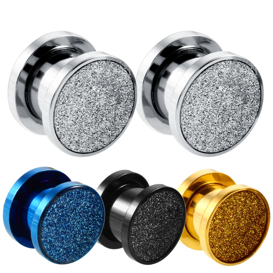 

1Pair Steel Sandblast Top Screw Fit Ear Tunnel Plug Gauges Colorful Earlobe Taper Stretcher Ear Expander Piercing Body Jewelry