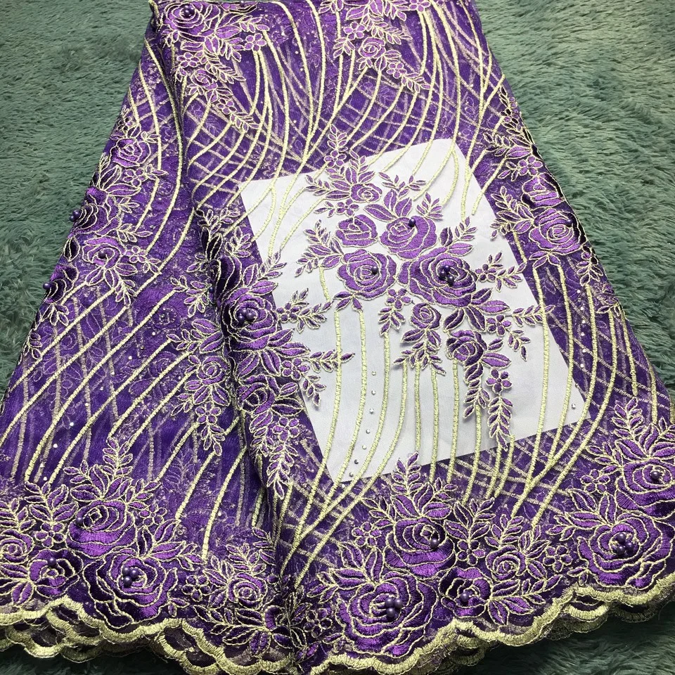 

Purple lace African Tulle Lace Fabric 2018 French Lace Fabric High Quality With Stones Nigerian Embroidery Mesh Lace M22871