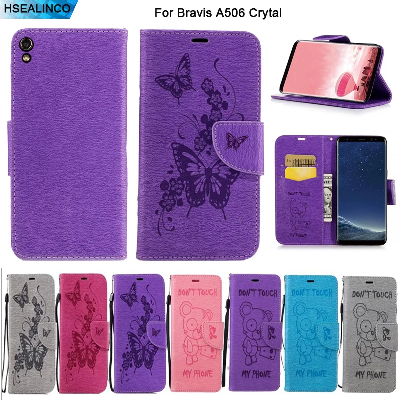 

Wallet Case For Bravis A506 Crystal Case PU Leather Magnetic Embossing Card Slots and Stand Holder Cover with Lanyard