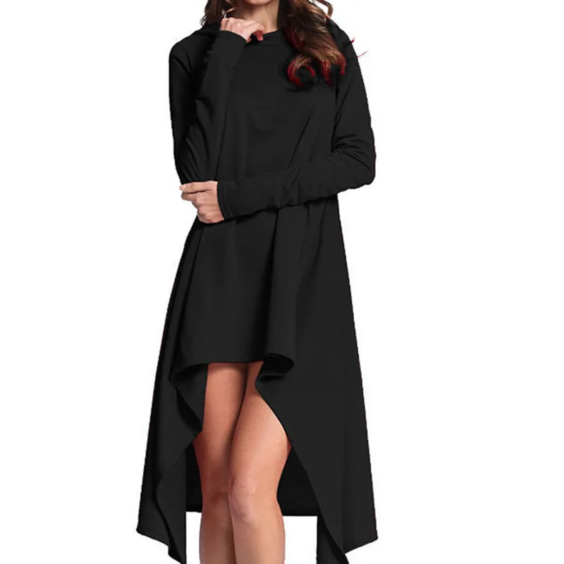 

women dress 2018 autumn hot sales asymmetric loose hooded female sexy solid Sport dress Europe style
